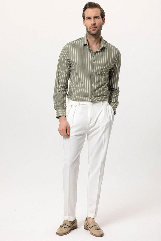 Chemise Homme Kaki Rayé Contrasté - Wessi