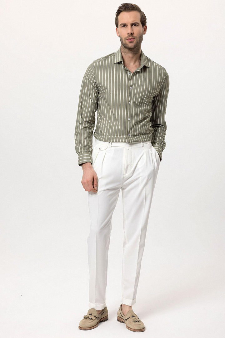 Men's Khaki Contrast Striped  Shirt - Wessi