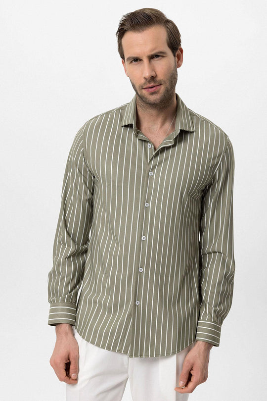 Chemise Homme Kaki Rayé Contrasté - Wessi
