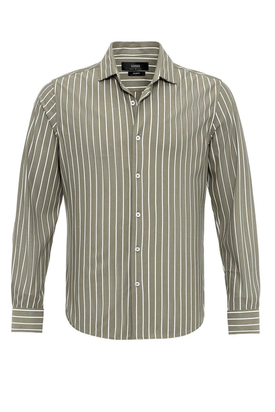 Chemise Homme Kaki Rayé Contrasté - Wessi