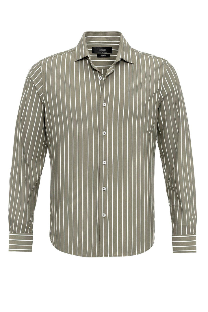 Men's Khaki Contrast Striped  Shirt - Wessi