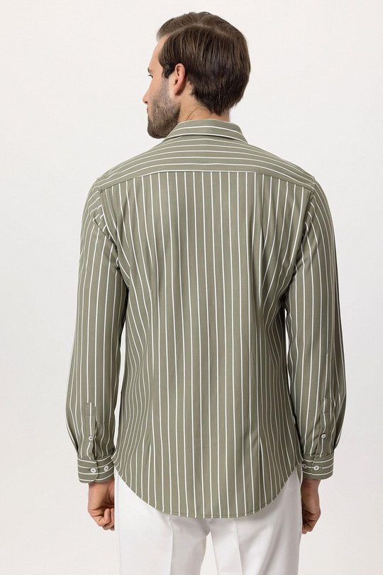 Chemise Homme Kaki Rayé Contrasté - Wessi