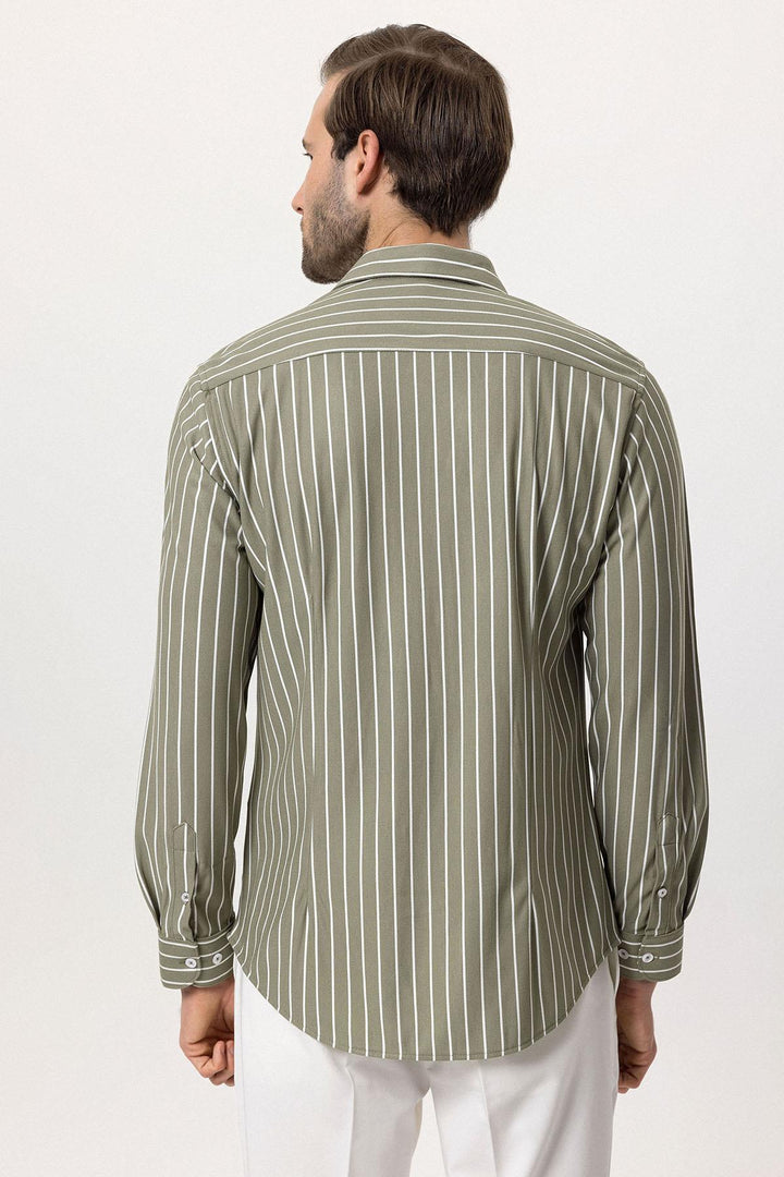 Men's Khaki Contrast Striped  Shirt - Wessi