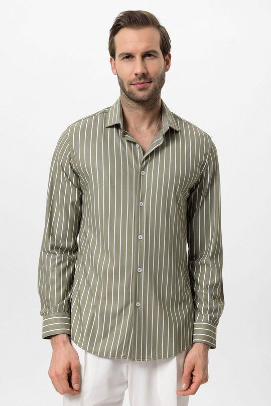 Chemise Homme Kaki Rayé Contrasté - Wessi