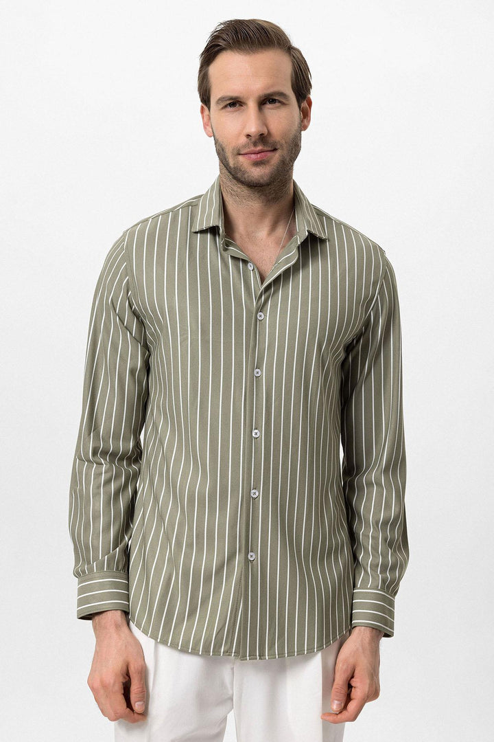Men's Khaki Contrast Striped  Shirt - Wessi
