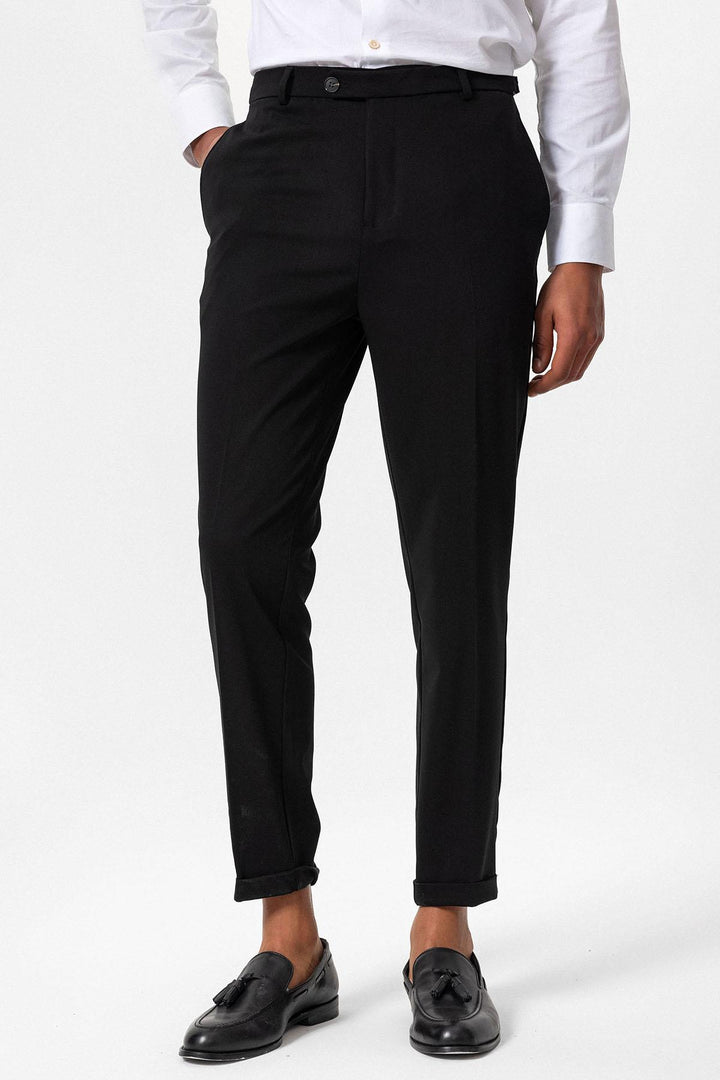 Men's Black Slim Fit Cuffed  Pants - Wessi