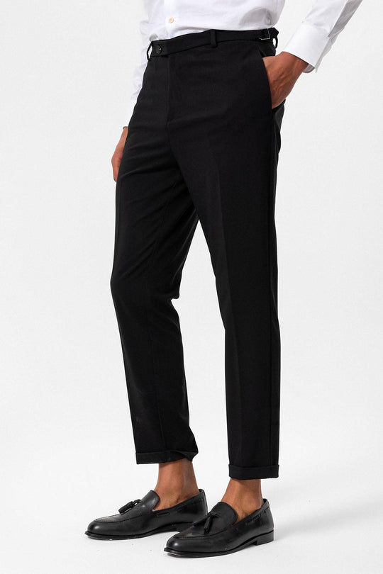Pantaloni con risvolto slim fit neri da uomo - Wessi