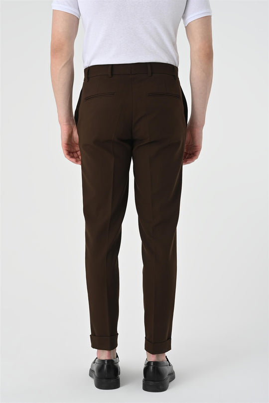 Men's Dark Brown Regular Fit Double Leg  Trousers - Wessi