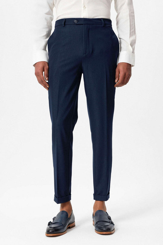 Men's Navy Blue Slim Fit Cuffed Pants - Wessi Wessi - Discover Diversity Men's Navy Blue Slim Fit Cuffed Pants - Wessi Wessi - Discover Diversity
