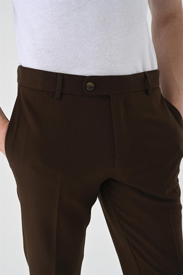 Men's Dark Brown Regular Fit Double Leg  Trousers - Wessi