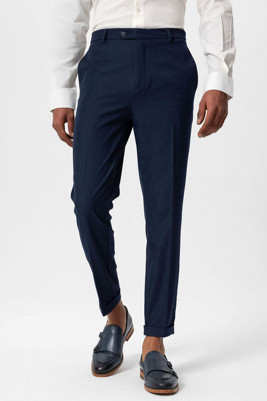 Men's Navy Blue Slim Fit Cuffed Pants - Wessi – Wessi