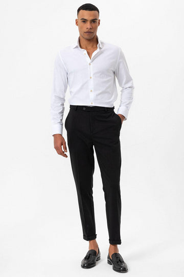 Pantaloni con risvolto slim fit neri da uomo - Wessi