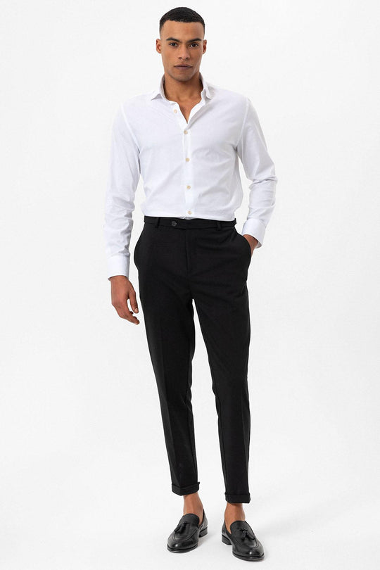 Pantaloni con risvolto slim fit neri da uomo - Wessi