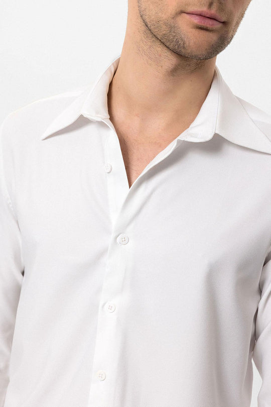 Men's White Slim Fit Long Sleeve Wide Collar Shirt - Wessi Wessi - Discover Diversity Men's White Slim Fit Long Sleeve Wide Collar Shirt - Wessi Wessi - Discover Diversity