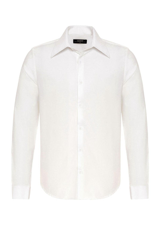 Men's White Slim Fit Long Sleeve Wide Collar Shirt - Wessi Wessi - Discover Diversity Men's White Slim Fit Long Sleeve Wide Collar Shirt - Wessi Wessi - Discover Diversity