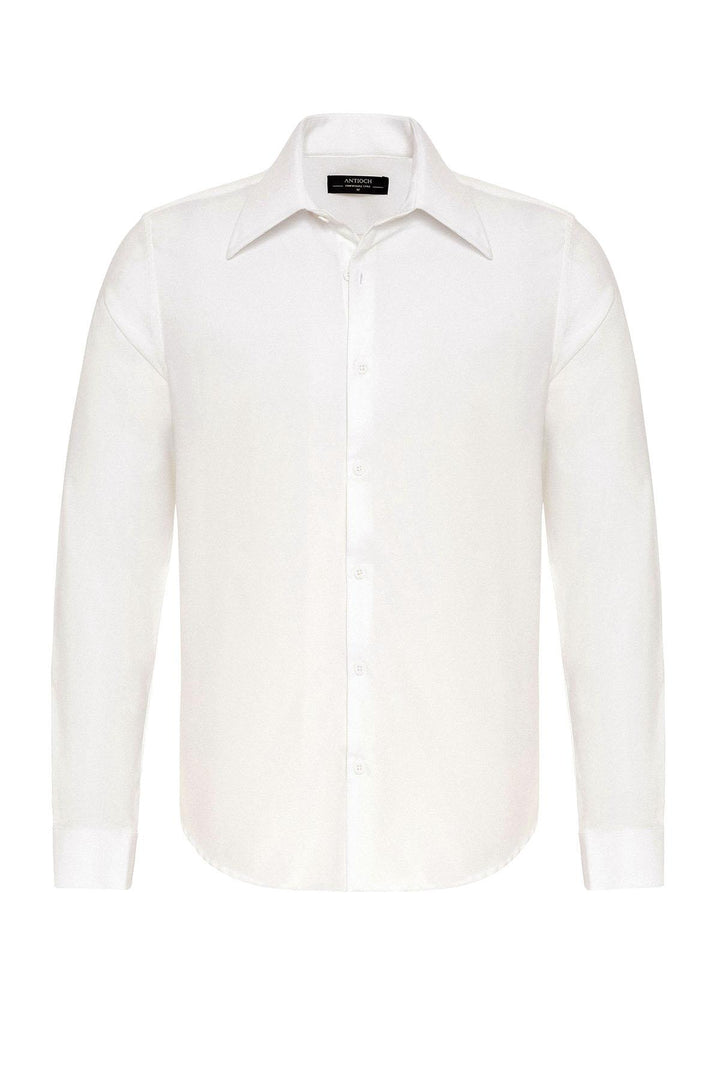 Men's White Slim Fit  Long Sleeve Wide Collar Shirt - Wessi