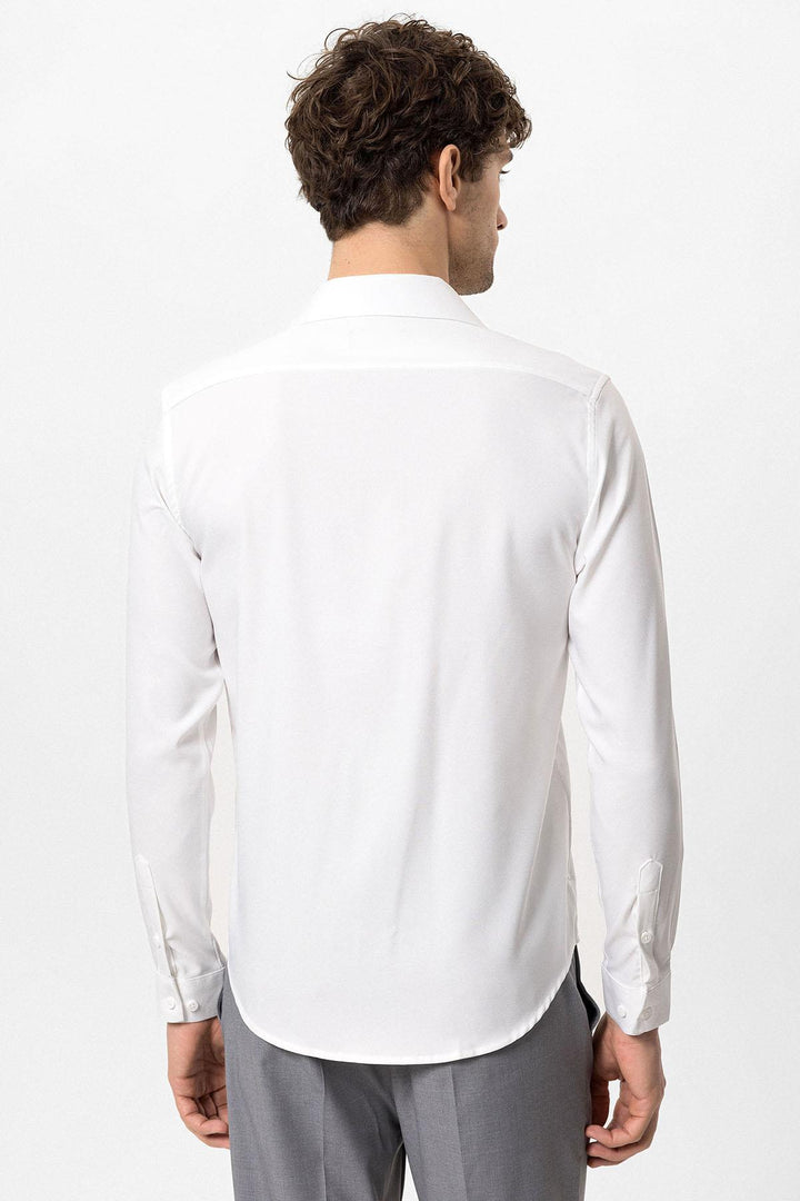 Men's White Slim Fit  Long Sleeve Wide Collar Shirt - Wessi