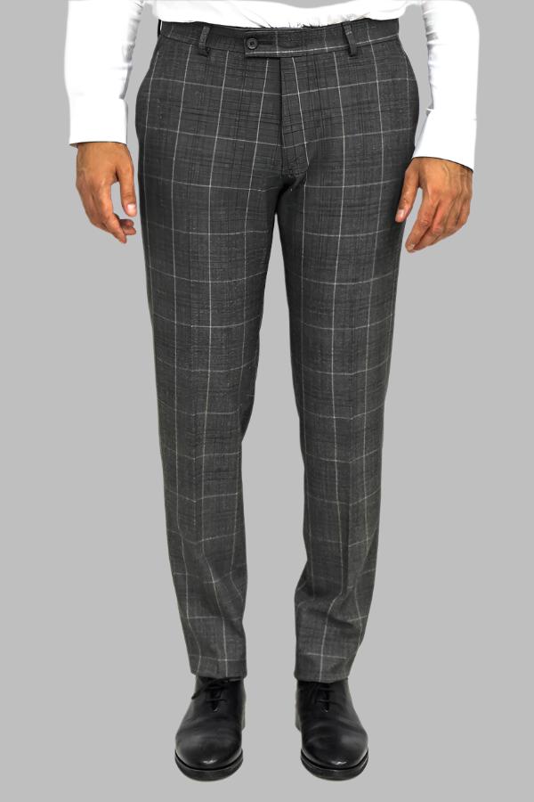 Slim Fit Plaid Anthracite Men Pants - Wessi