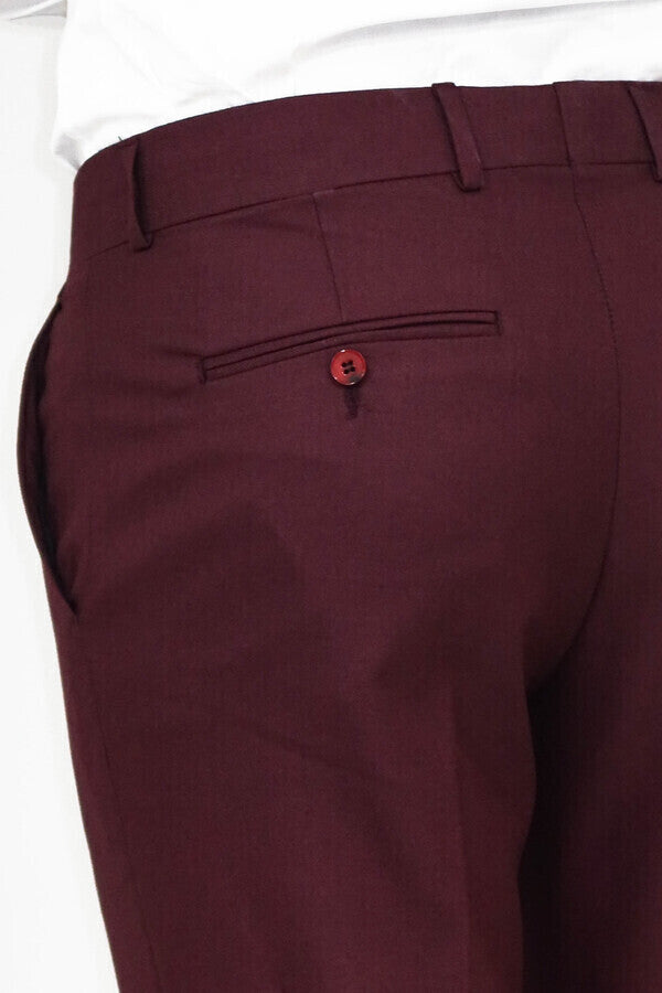Slim Fit Plain Burgundy Men Pants - Wessi