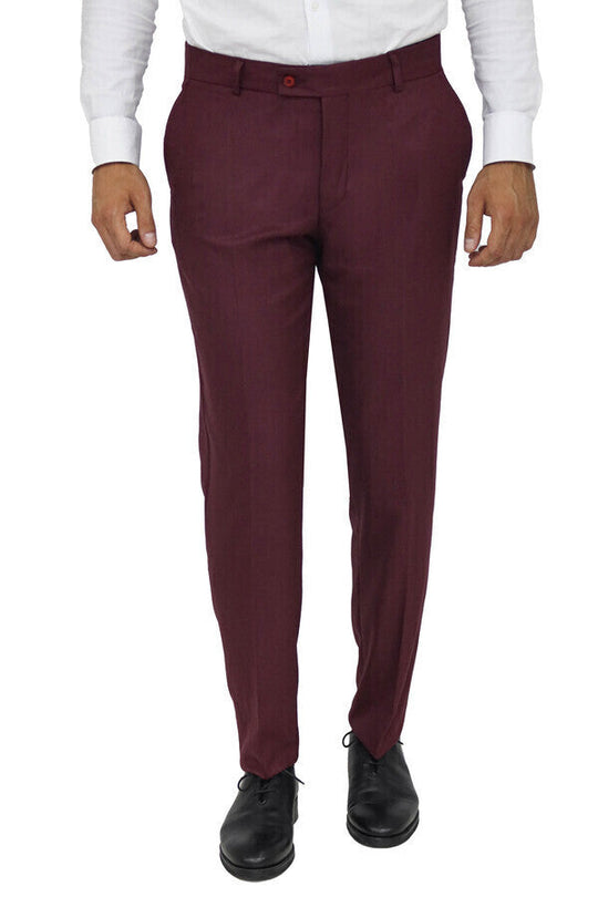 Pantaloni da uomo bordeaux tinta unita slim fit - Wessi