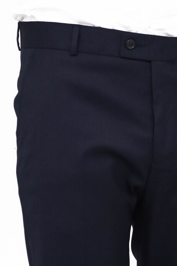 Slim Fit Plain Navy Blue Men Pants - Wessi