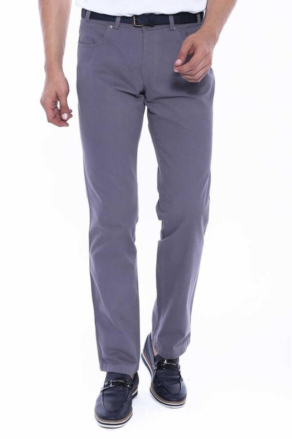 Pantalon Homme Poches à Rabat en Daim Uni Coton Gris - Wessi
