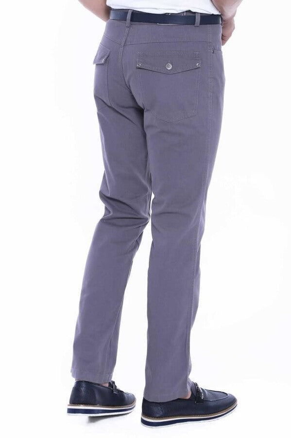 Pantalon Homme Poches à Rabat en Daim Uni Coton Gris - Wessi
