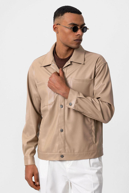 Men's Camel Faux Leather Thin Coat - Wessi Wessi - Discover Diversity Men's Camel Faux Leather Thin Coat - Wessi Wessi - Discover Diversity