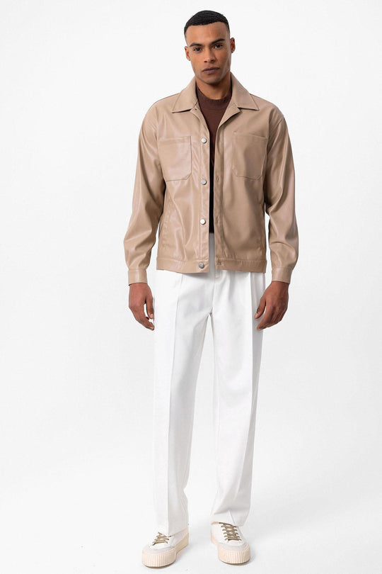 Men's Camel Faux Leather Thin Coat - Wessi Wessi - Discover Diversity Men's Camel Faux Leather Thin Coat - Wessi Wessi - Discover Diversity
