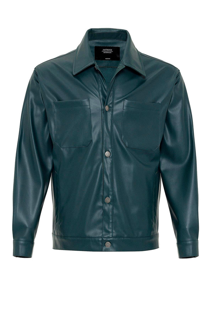 Men's Green Faux Leather  Thin Coat - Wessi