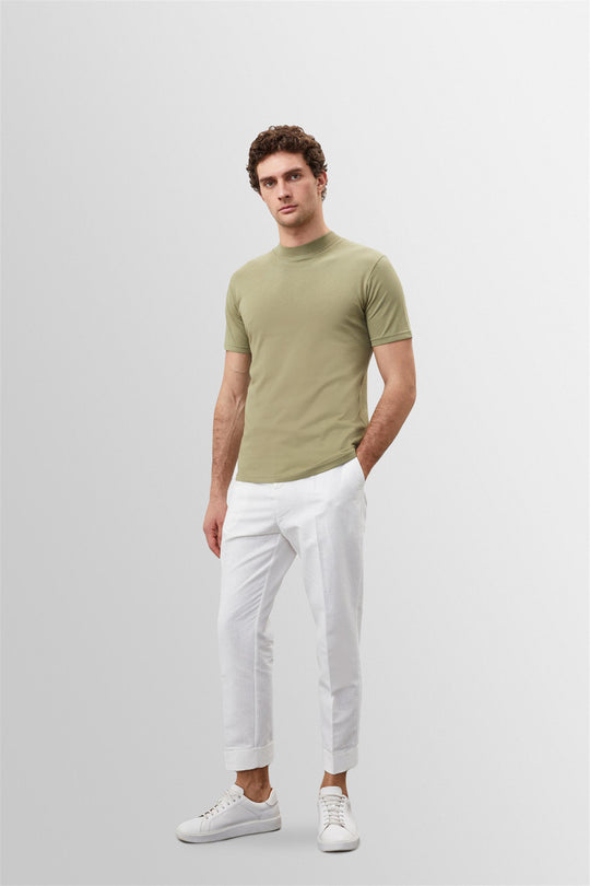 Men's Light Khaki Slim Fit Basic T-Shirt - Wessi