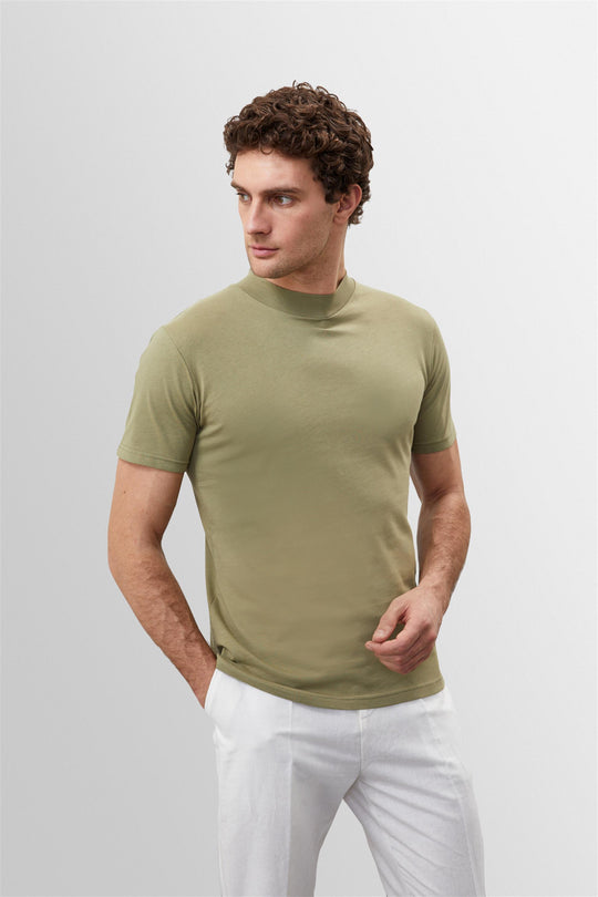 Men's Light Khaki Slim Fit Basic T-Shirt - Wessi