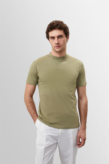 Men's Light Khaki Slim Fit Basic T-Shirt - Wessi