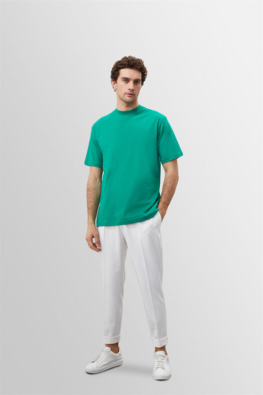 Men's Grass Green Crew Neck Basic T-Shirt - Wessi