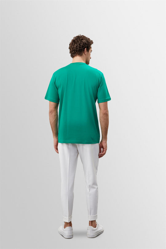 Men's Grass Green Crew Neck Basic T-Shirt - Wessi