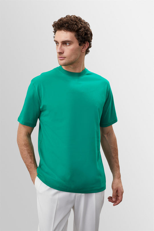 Men's Grass Green Crew Neck Basic T-Shirt - Wessi