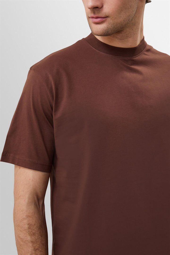 Men's Brown Crew Neck Basic T-Shirt - Wessi