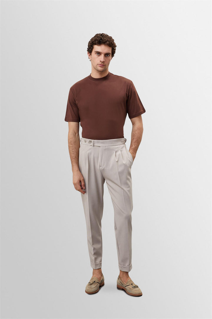 Men's Brown Crew Neck Basic T-Shirt - Wessi