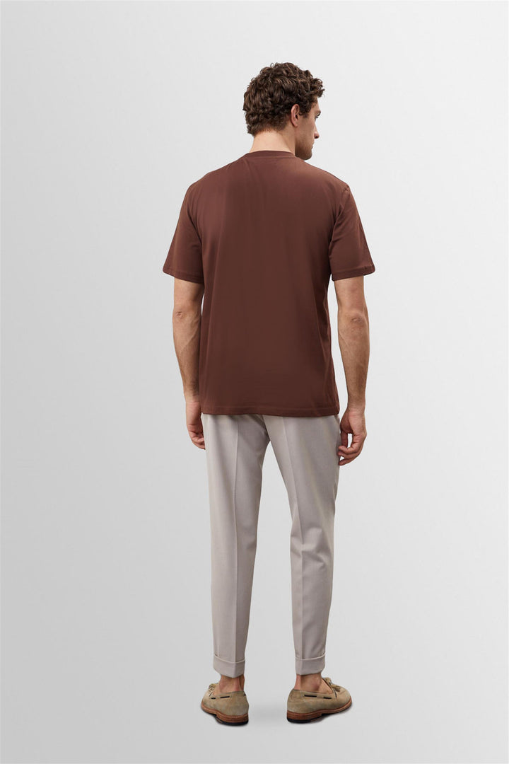 Men's Brown Crew Neck Basic T-Shirt - Wessi