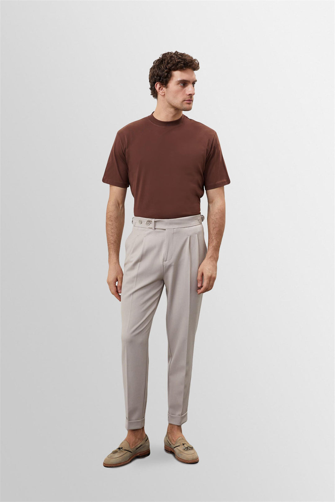 Men's Brown Crew Neck Basic T-Shirt - Wessi