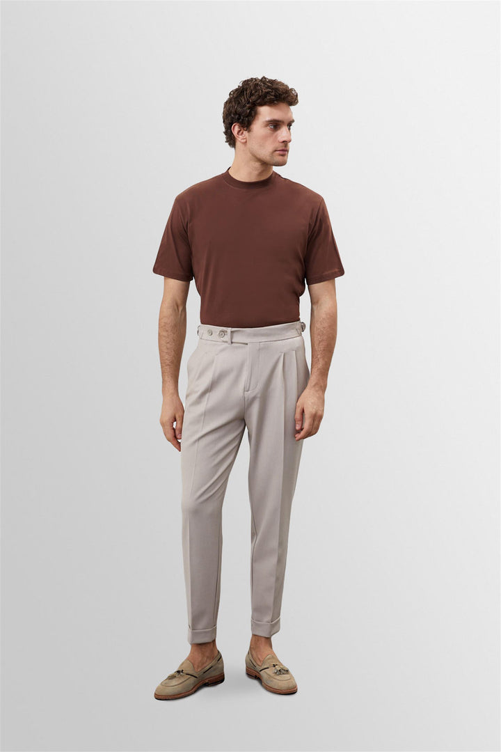 Men's Brown Crew Neck Basic T-Shirt - Wessi