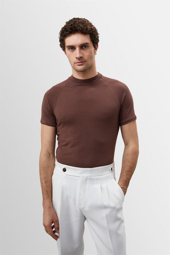 Men's Brown Slim Fit Crew Neck  T-Shirt - Wessi