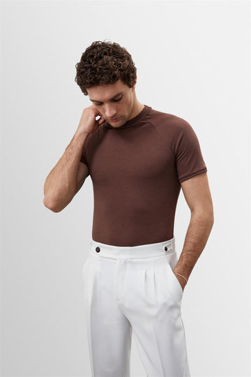 Men's Brown Slim Fit Crew Neck  T-Shirt - Wessi