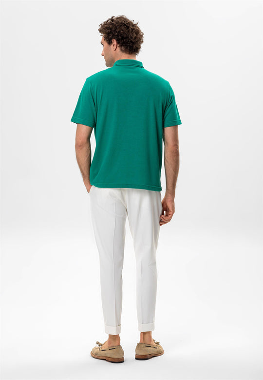 Men's Green Polo Neck Zippered  T-Shirt - Wessi