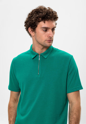 Men's Green Polo Neck Zippered  T-Shirt - Wessi