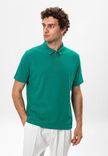 Men's Green Polo Neck Zippered  T-Shirt - Wessi