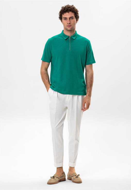 Men's Green Polo Neck Zippered  T-Shirt - Wessi