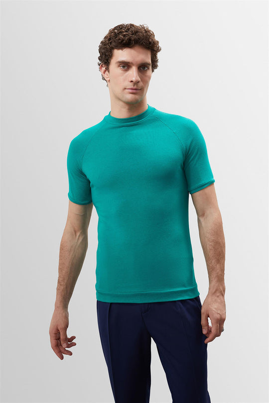 Men's Green Slim Fit Crew Neck  T-Shirt - Wessi