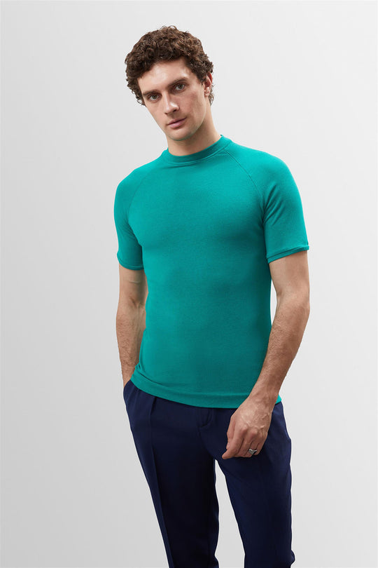 Men's Green Slim Fit Crew Neck  T-Shirt - Wessi