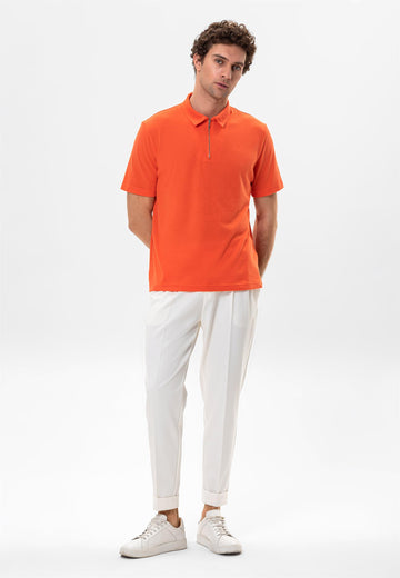 Men's Salmon Polo Neck Zippered  T-Shirt - Wessi